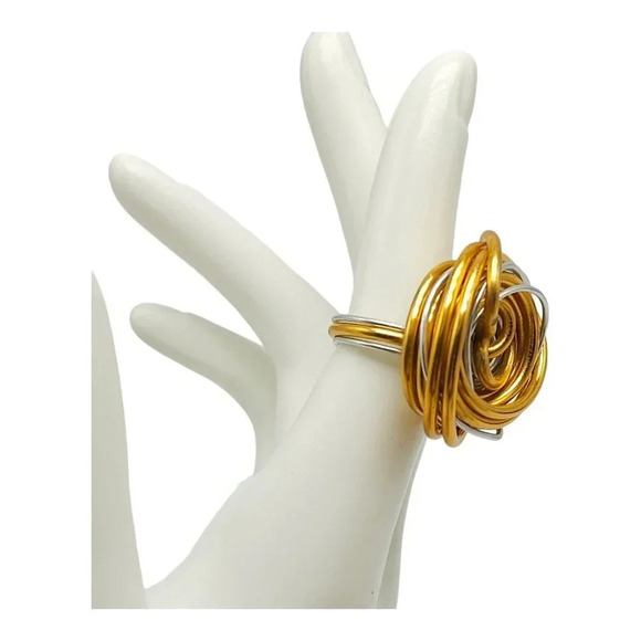 Silver and Gold Tone Multi-Wire Wrap Ring Artisan Vintage Size 6 - Picture 5 of 6